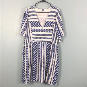 Old Navy Blue and White Geometric Midi Dress Women’s size XXL NWT